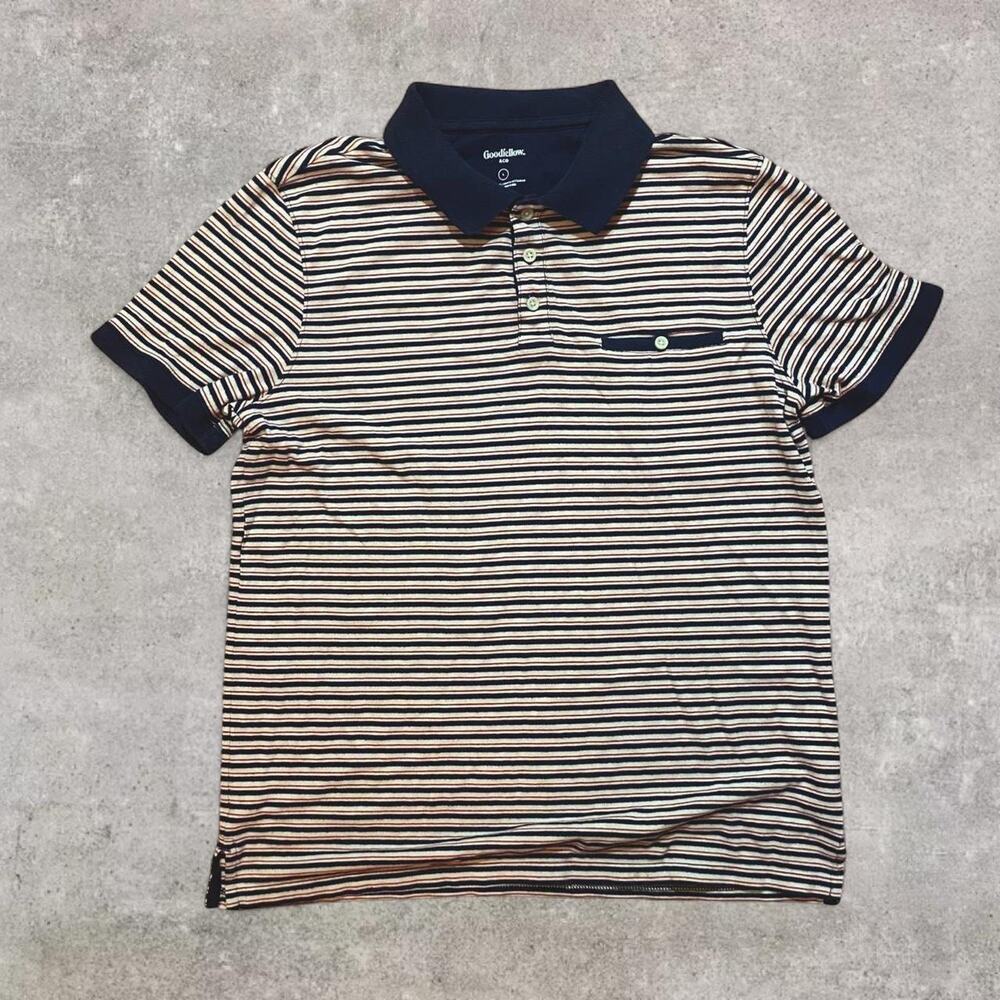 Goodfellow white and navy striped knitted polo